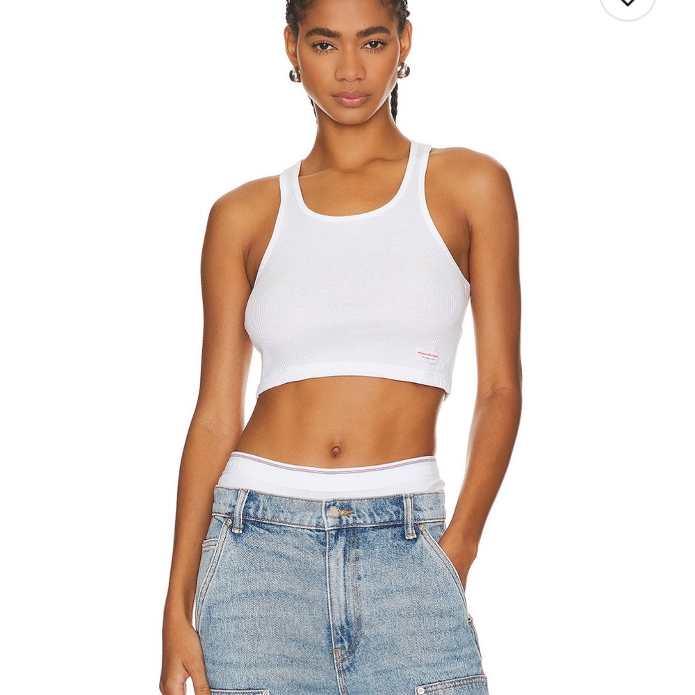 Alexander Wang | Cropped Classic Racer Tank in Ribbed Cotton Jersey - white, M